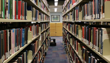 rows of books in a library