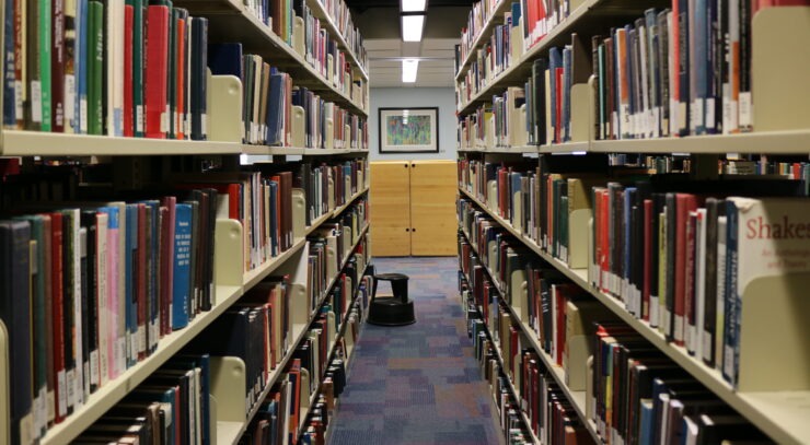 rows of books in a library