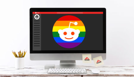 The Reddit logo with a LGBTQ2+ twist representing LGBTQ2+ subreddits