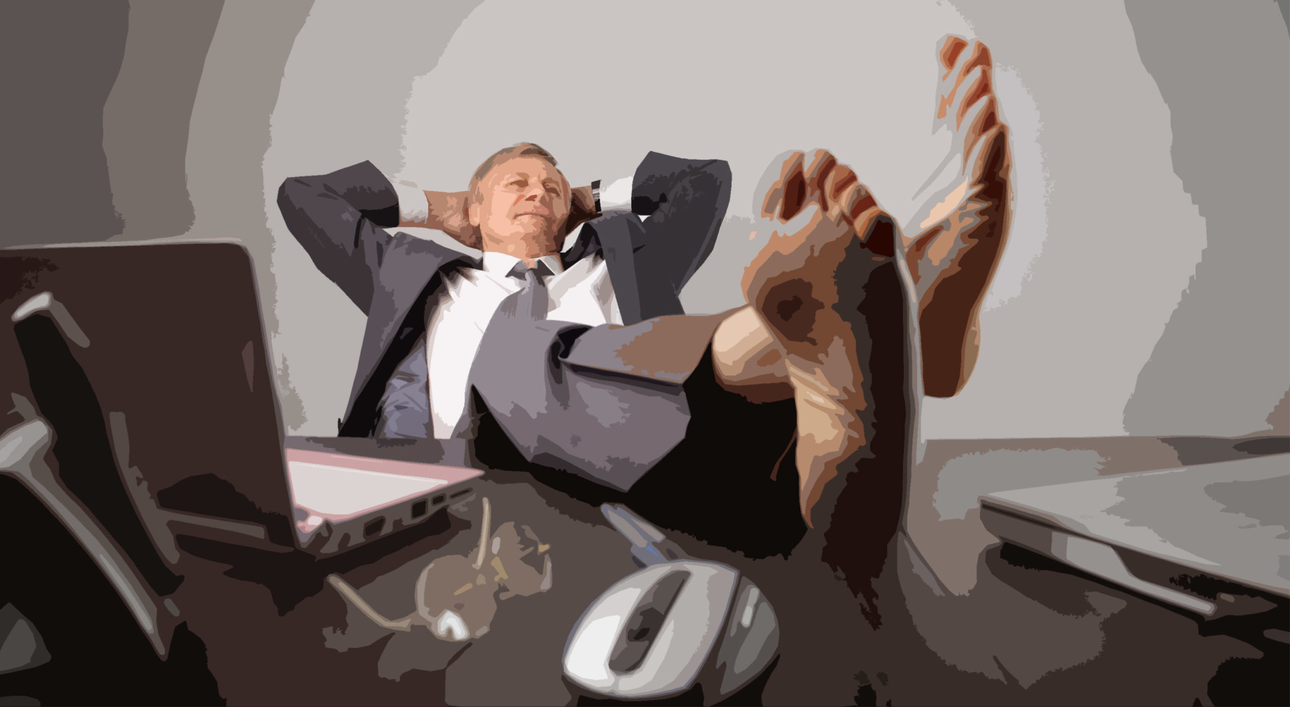 A professor with his legs on the table