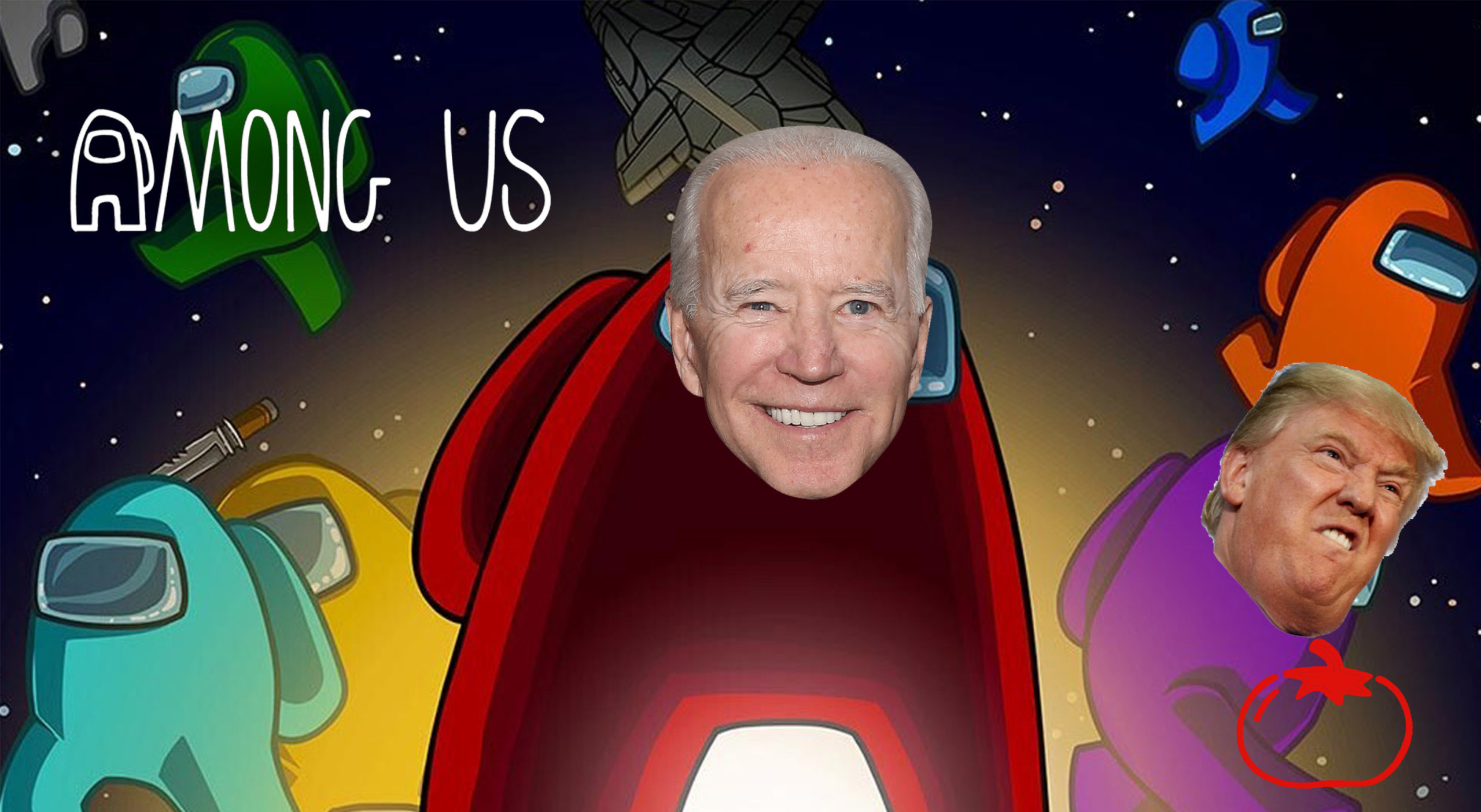 Among us with Biden and Trumps faces superimposed