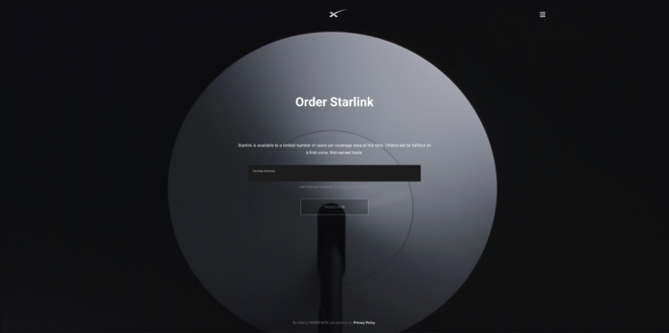 Starlink's website
