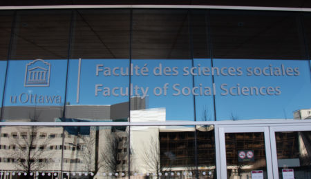 close up of social science building