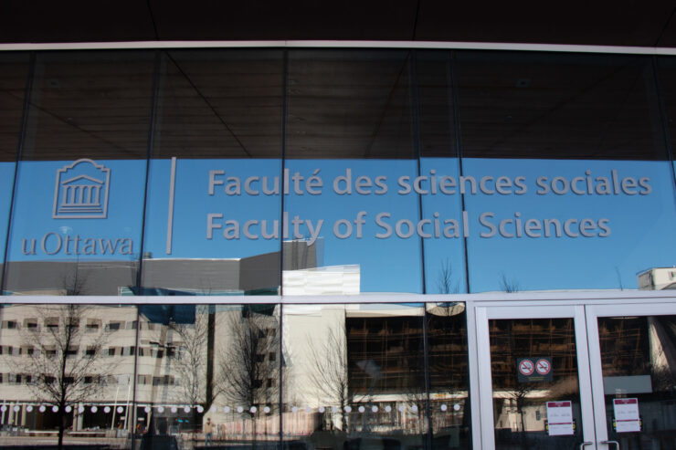 close up of social science building