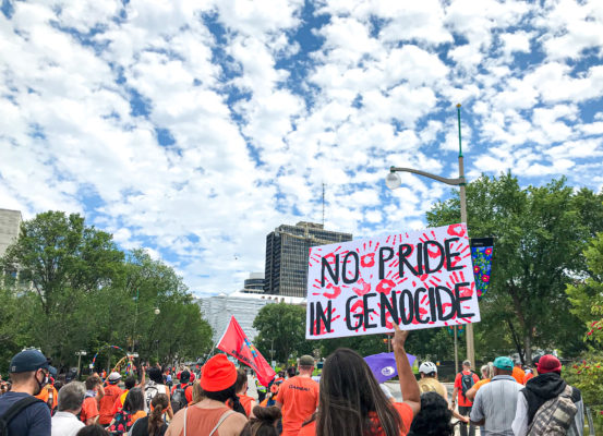 No pride in genocide sign