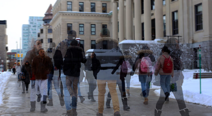 students walking on campus