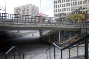 Cages under an underpass