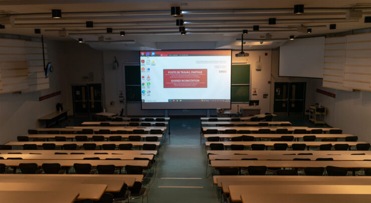 Projector screen in a classroom.