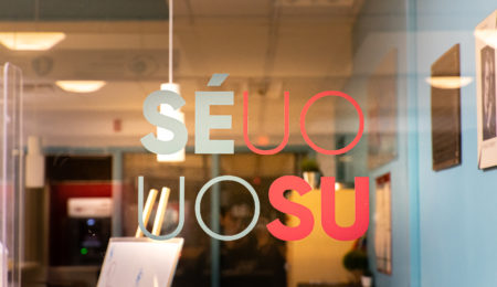 UOSU logo outside their office