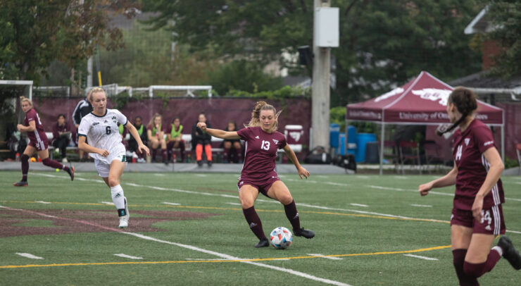 GeeGees women's soccer on the field.