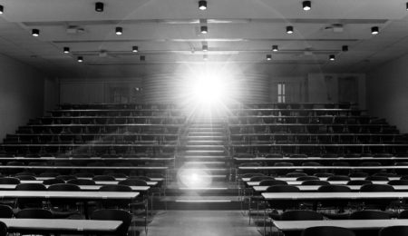 Black and white lecture hall