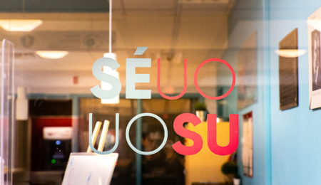 UOSU logo on office window