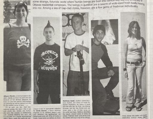 Photo of a magazine archive from the Fulcrum of students wearing punk-inspired fashion during the early 2000s.