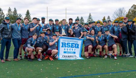 rseq mens champion banner with the geegees team