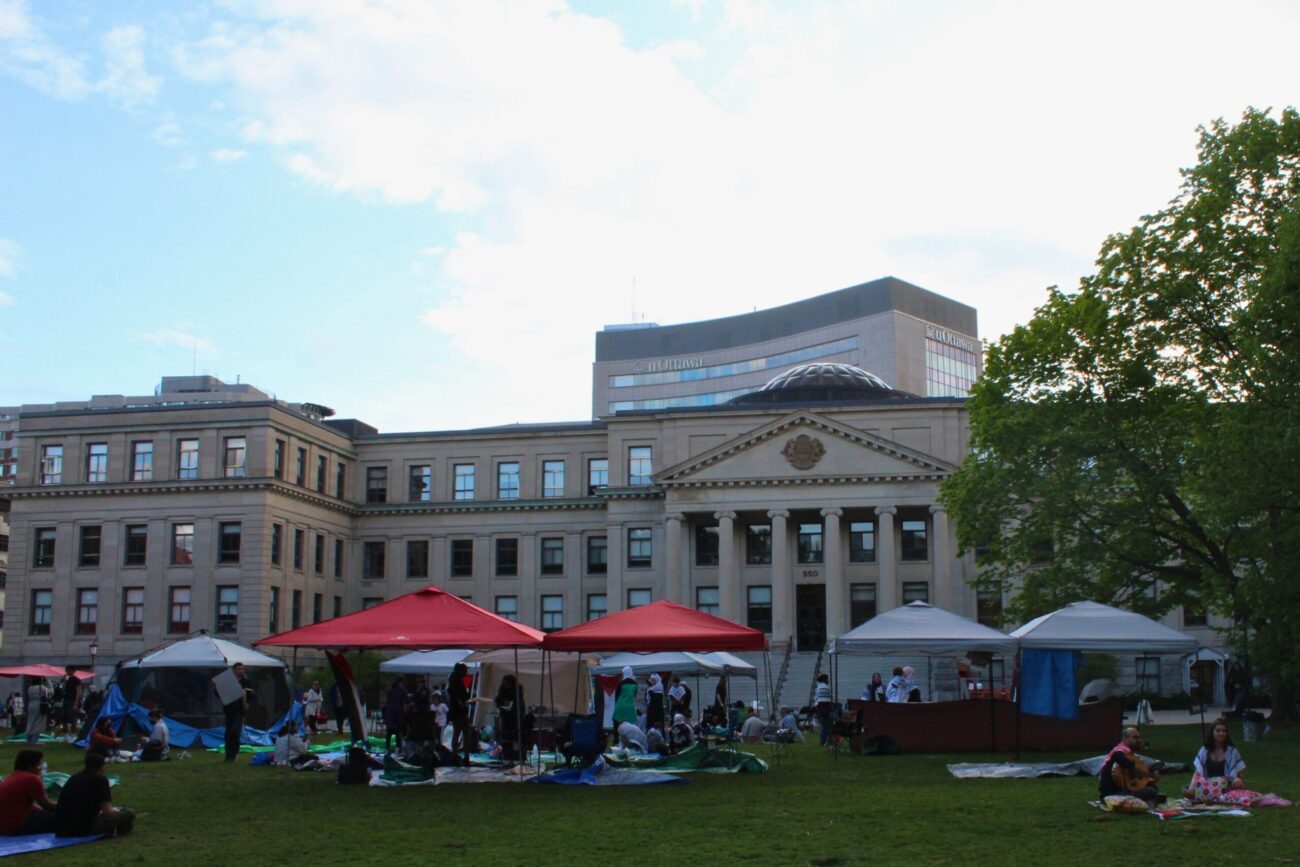 wide shot of U of O with shelters