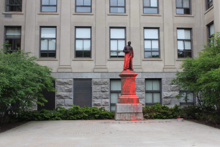 statue covered in red paint