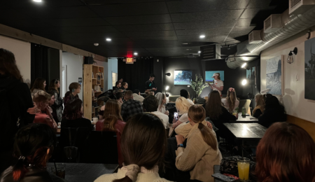 A photo depicting a crowd at Happy Goat on Wilbrod St., gathered for UESA's Blue Monday.