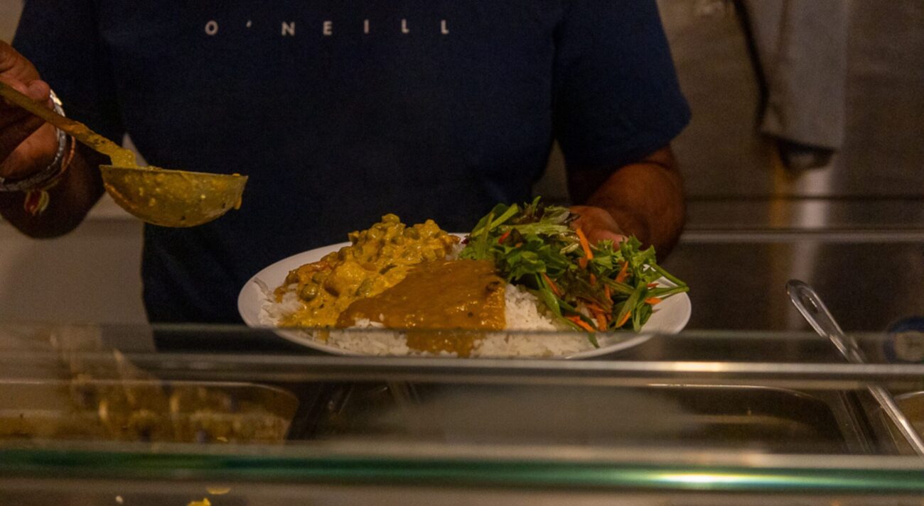 Lunch consisting of Matar Paneer, Dal, Rice and Salad as part of Feed The World Week