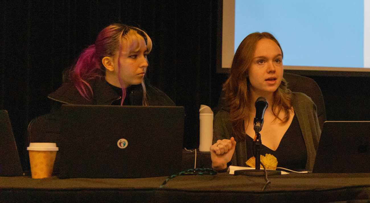 Chair of the board Maya Sinclair (right) led the proceedings on Nov. 17. Photo: Arya Gunde/Fulcrum