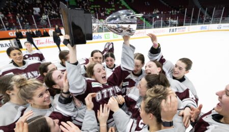 Gee-Gees celebrate winning their fourth straight Alerts Cup