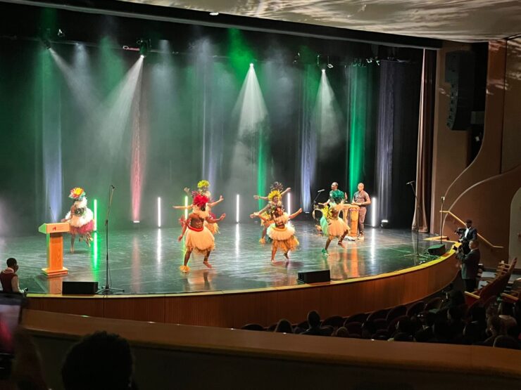 Dancers perform a vibrant traditional Cameroon routine at the Black Excellence Gala, celebrating cultural heritage through movement and rhythm.