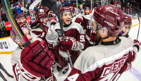 hockey team celebrating