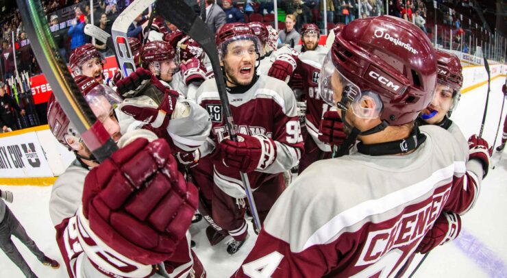 hockey team celebrating