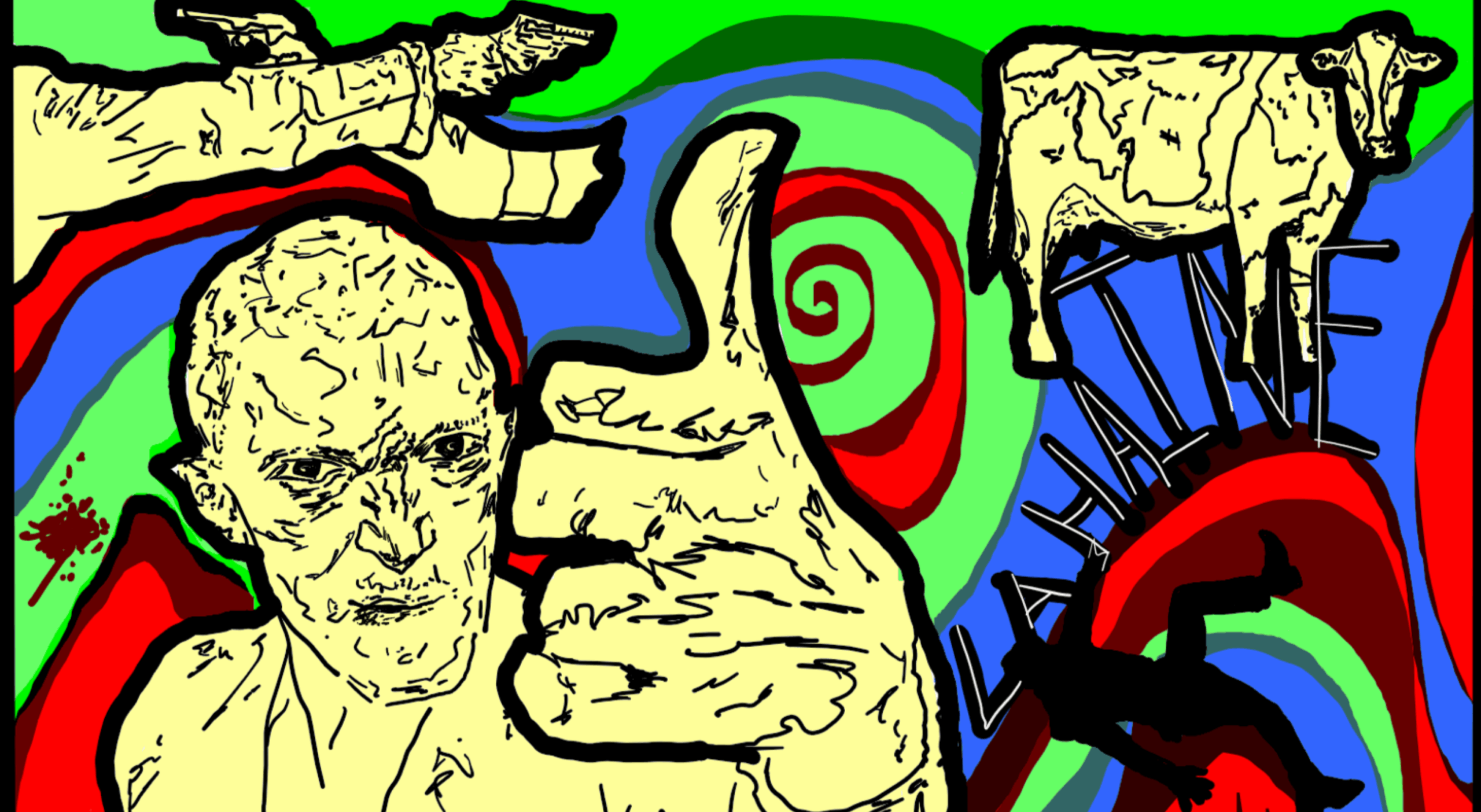 A graphic drawn by Bhoomi Dahiya depicting three symbols related to La Haine.